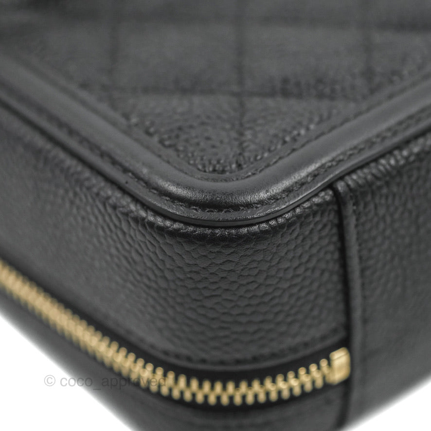 Chanel CC Filigree Vanity Clutch With Chain Caviar Black Aged Gold Hardware