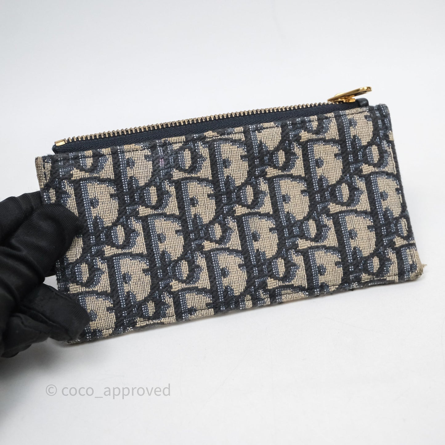 Christian Dior Small Saddle Pouch Wallet with Chain Blue Dior Oblique Jacquard