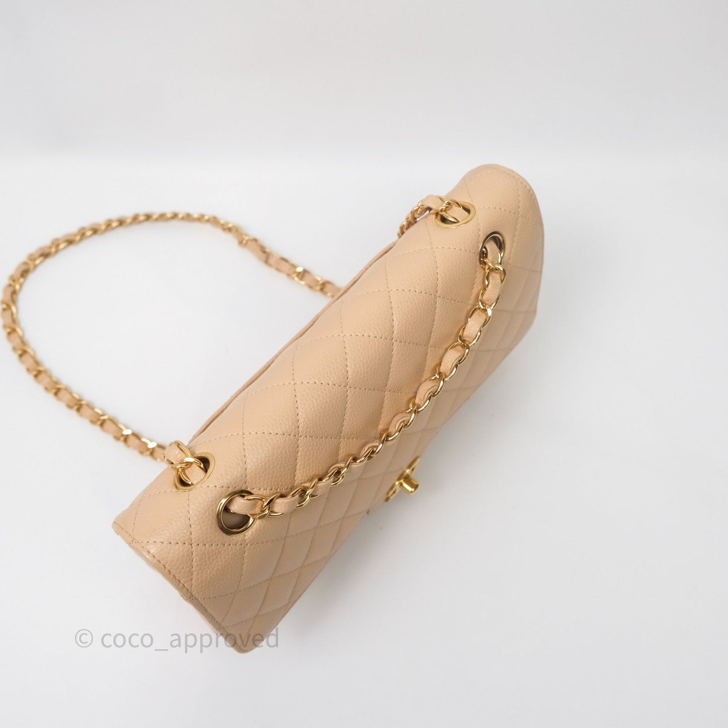 Chanel Classic M/L Medium Flap Quilted Beige Caviar Gold Hardware