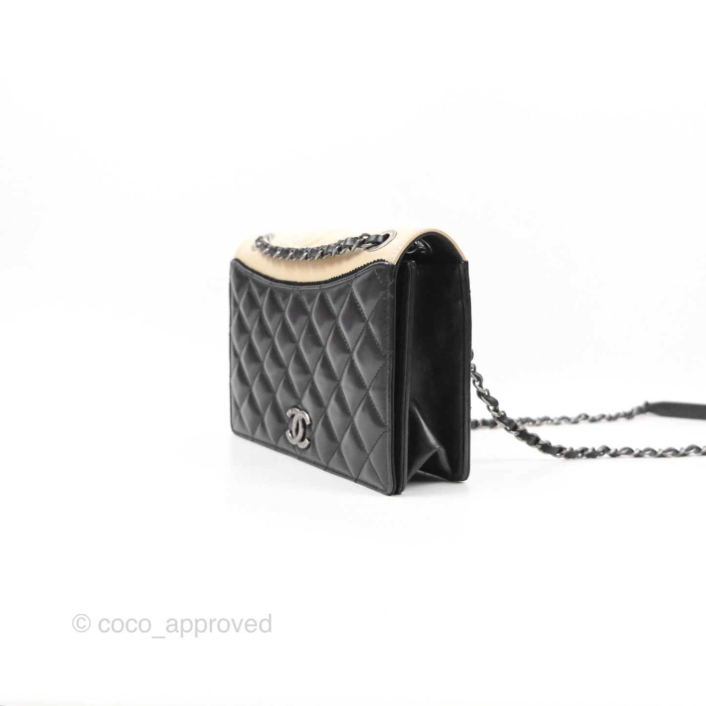 Chanel Quilted Ballerine Flap Light Beige Black Calfskin Ruthenium Hardware