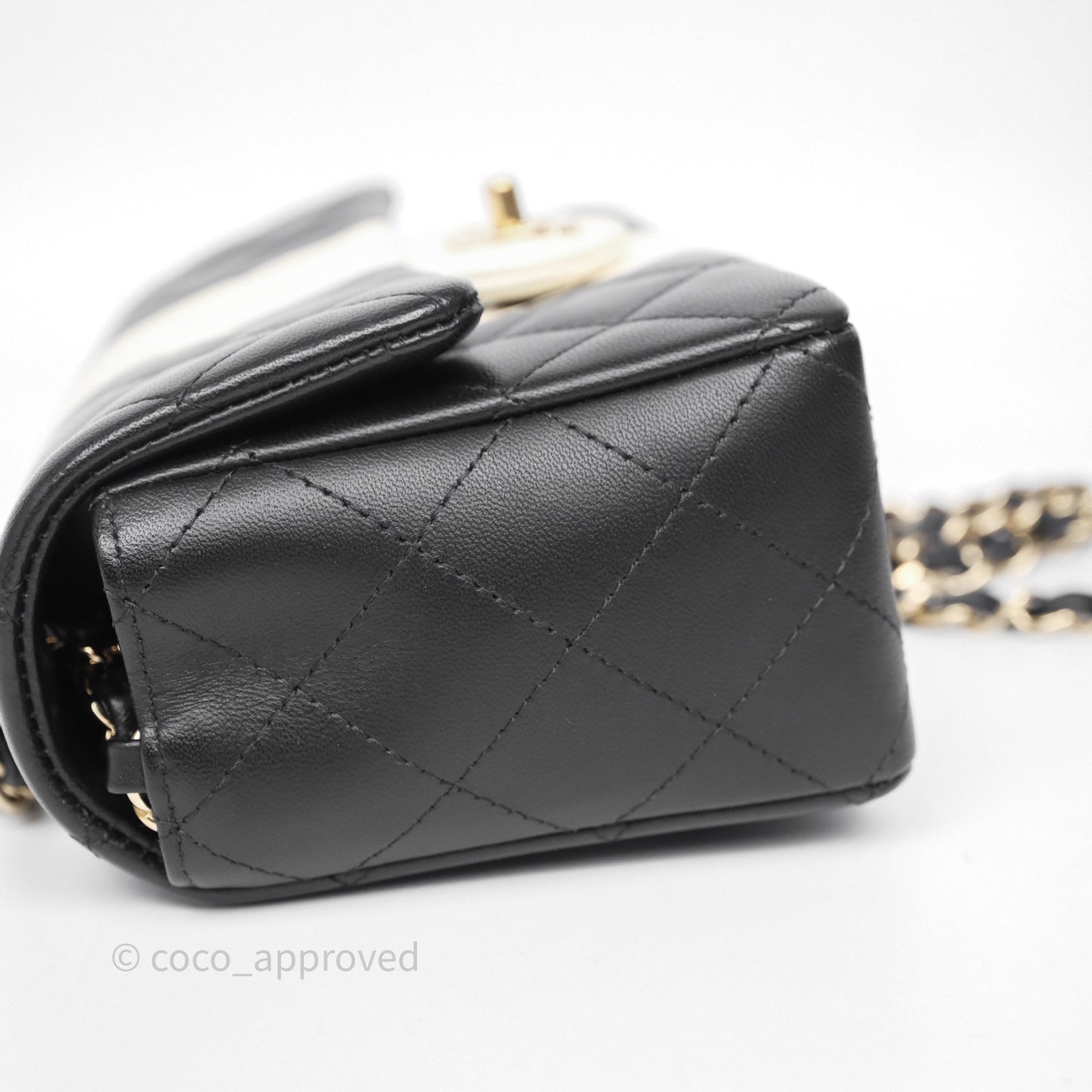 Chanel Mini Rectangular Flap Quilted Black White Lambskin Gold Hardware