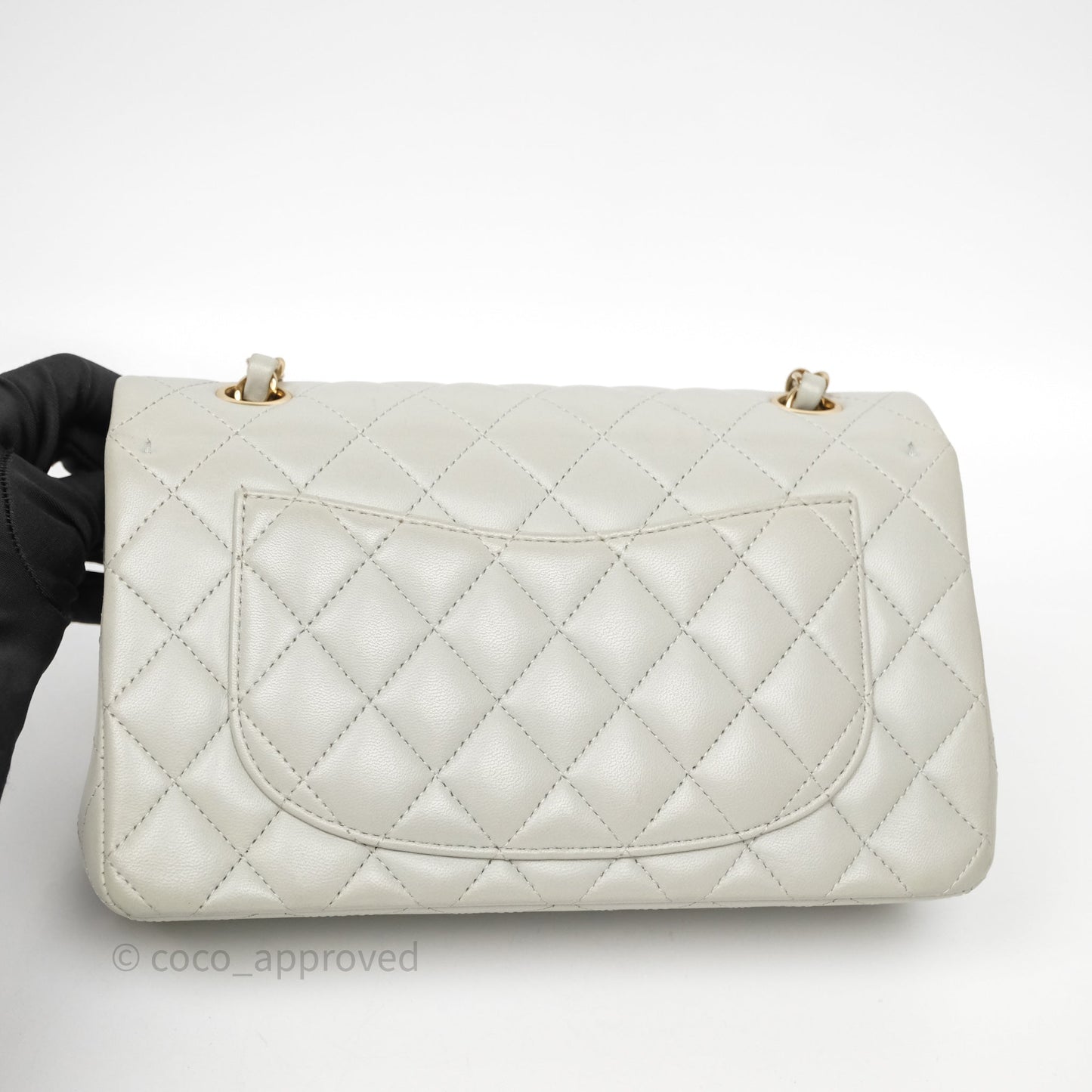 Chanel Small Classic Flap Quilted Grey Lambskin Gold Hardware