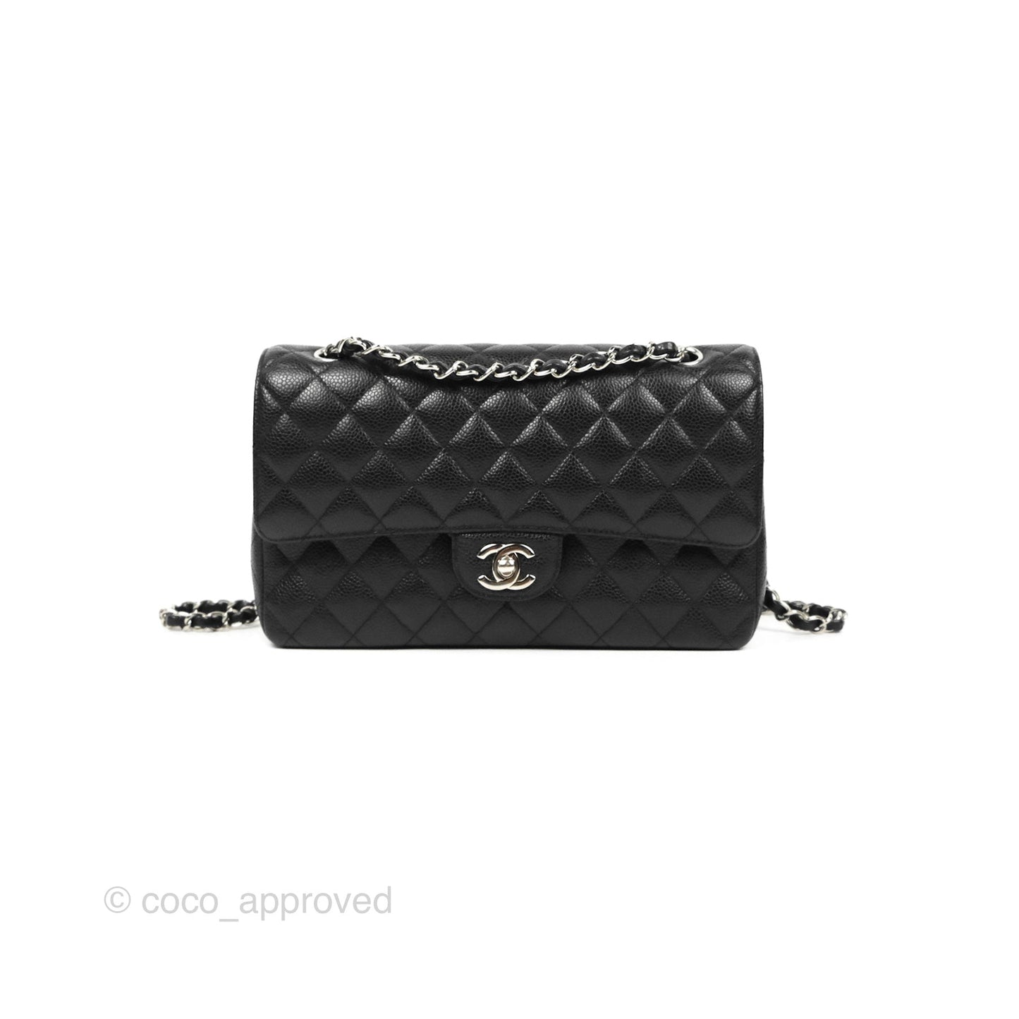 Chanel Classic M/L Medium Flap Quilted Black Caviar Silver Hardware