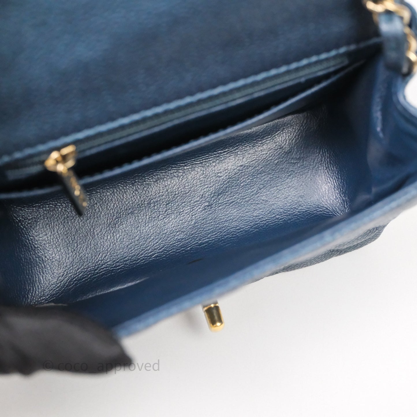 Chanel Quilted Mini Square Iridescent Navy Caviar Gold Hardware