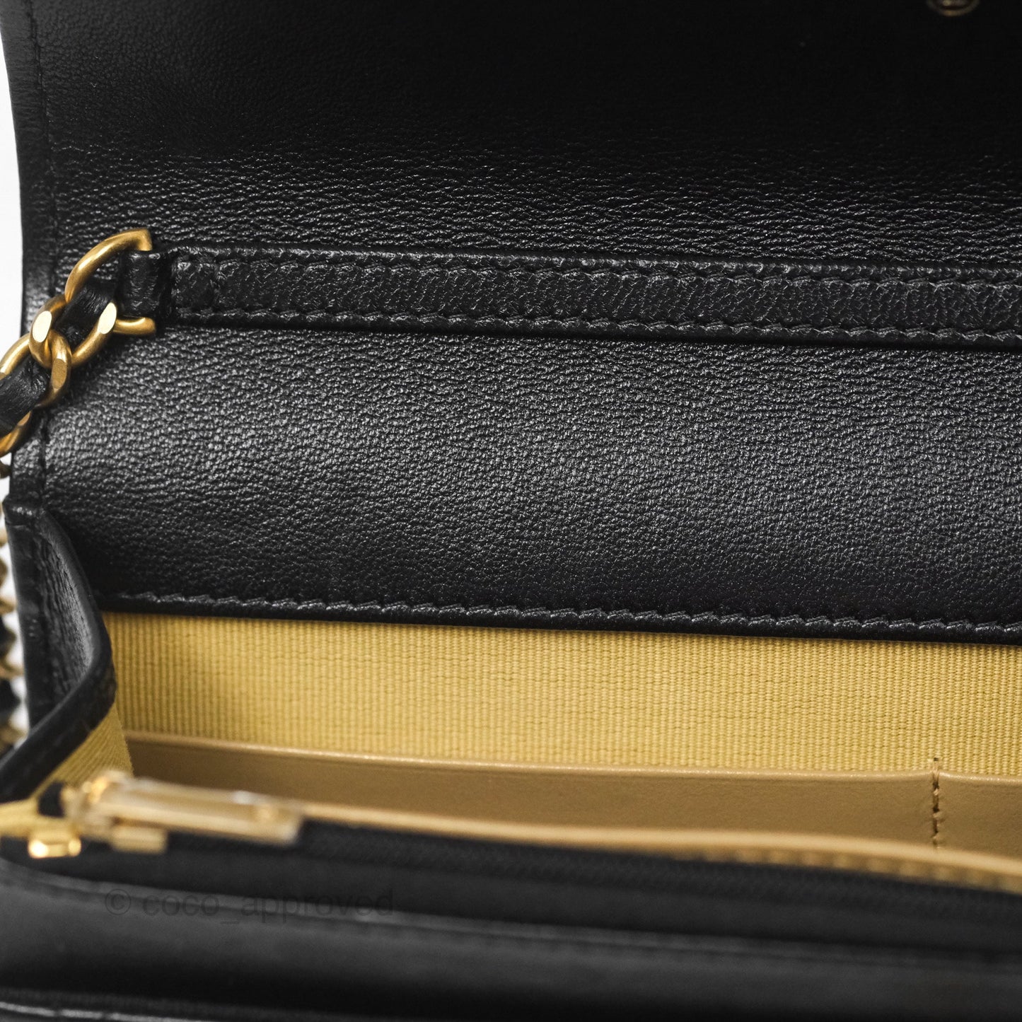 Chanel Quilted WOC Adjustable Chain Black Shiny Lambskin Aged Gold Hardware