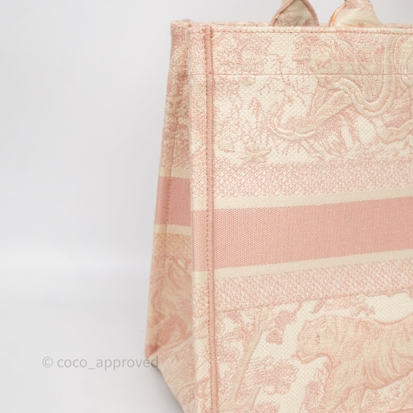 Christian Dior Medium Book Tote Ecru and Pink Toile de Jouy Embroidery