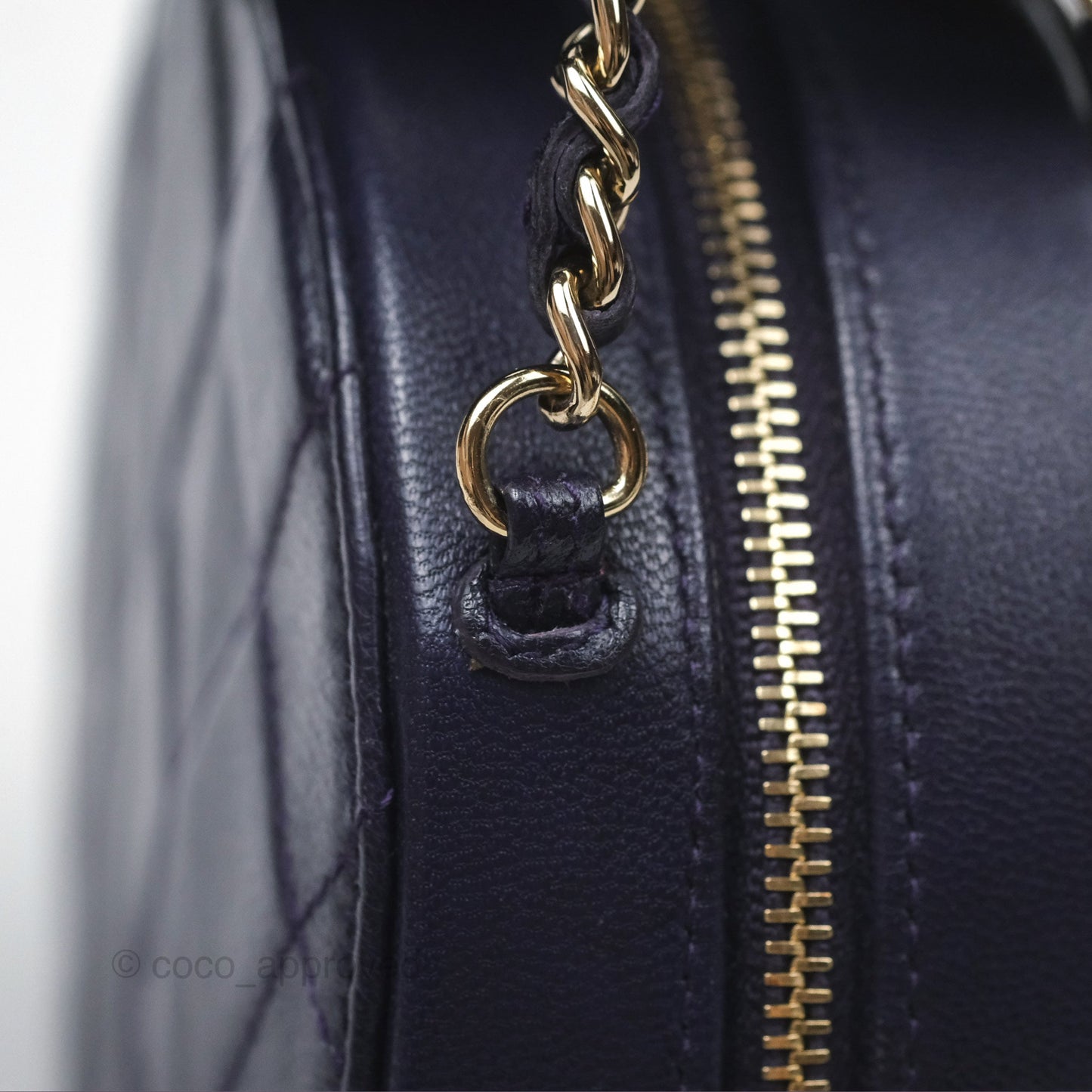Chanel Quilted Round Clutch with Chain Dark Purple Calfskin Gold Hardware