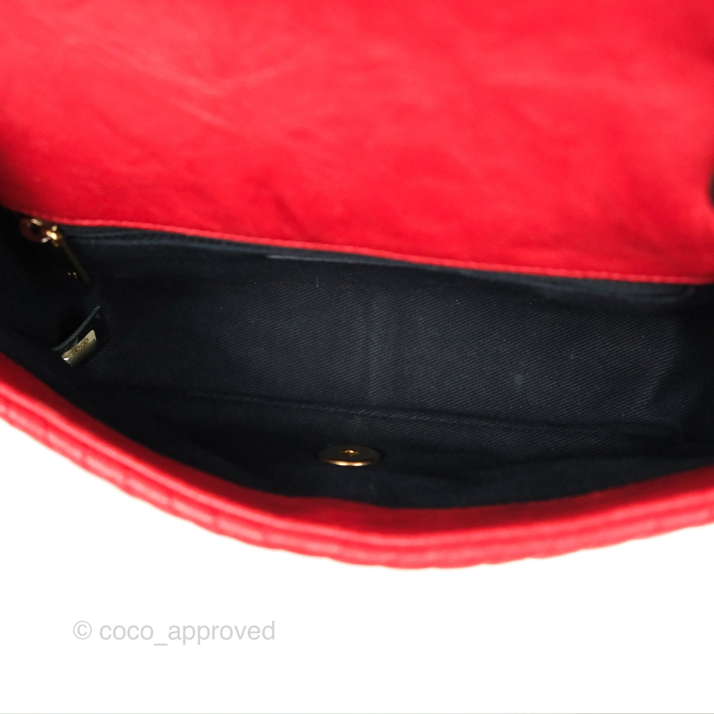 Chanel Small Chevron Surpique Flap Red Calfskin Aged Gold Hardware