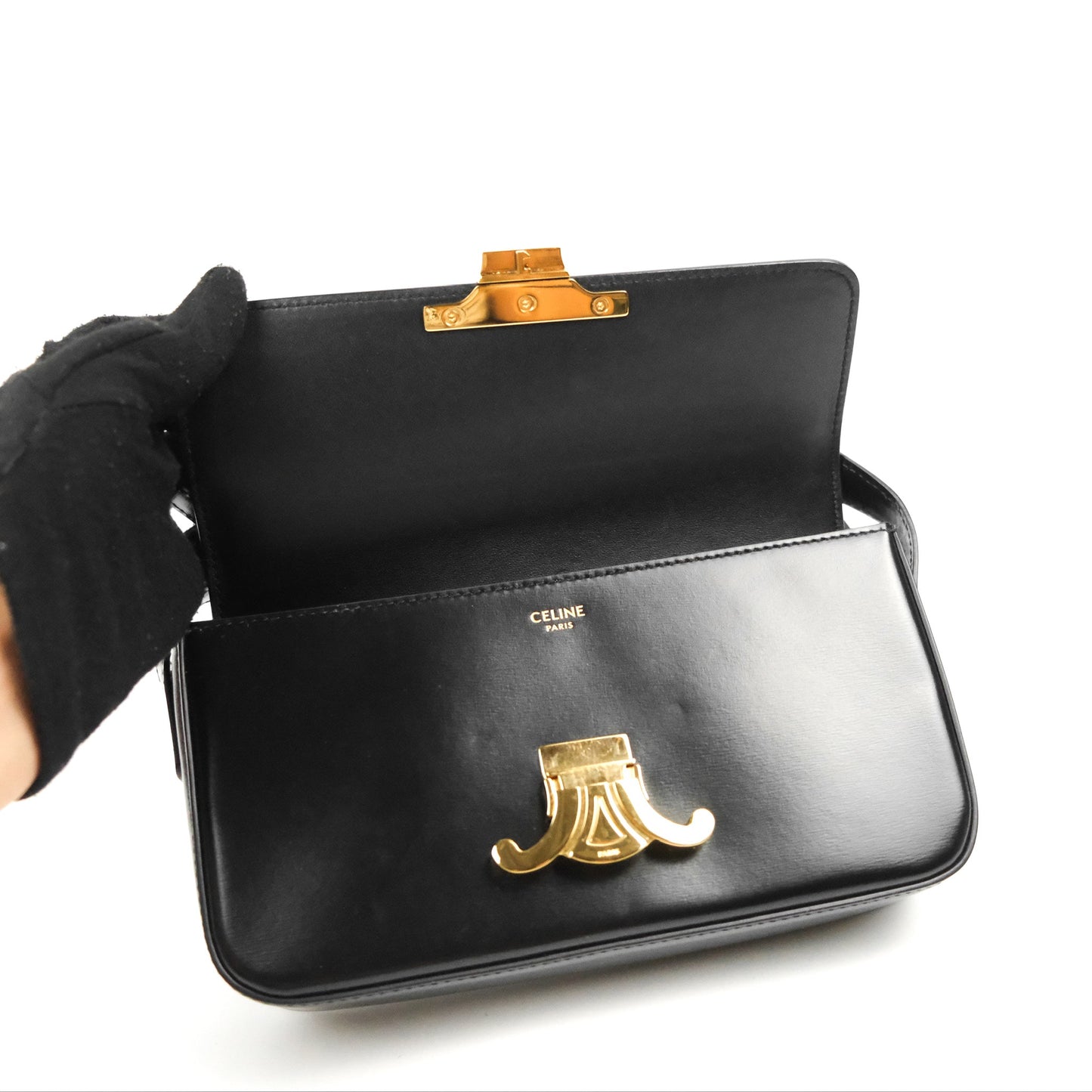 Celine Triomphe Shoulder Bag Black Calfskin