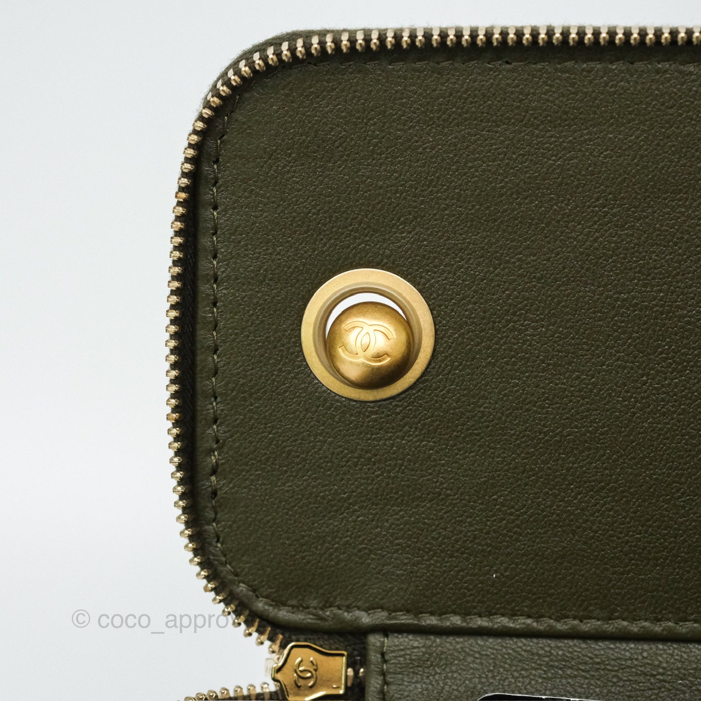 Chanel All Slide Vanity with Adjustable Chain Dark Olive Green Lambskin Aged Gold Hardware