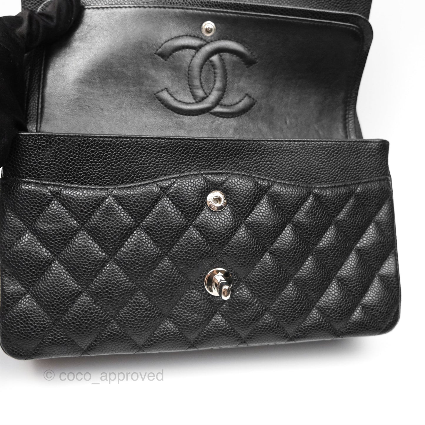 Chanel Classic M/L Medium Flap Quilted Black Caviar Silver Hardware