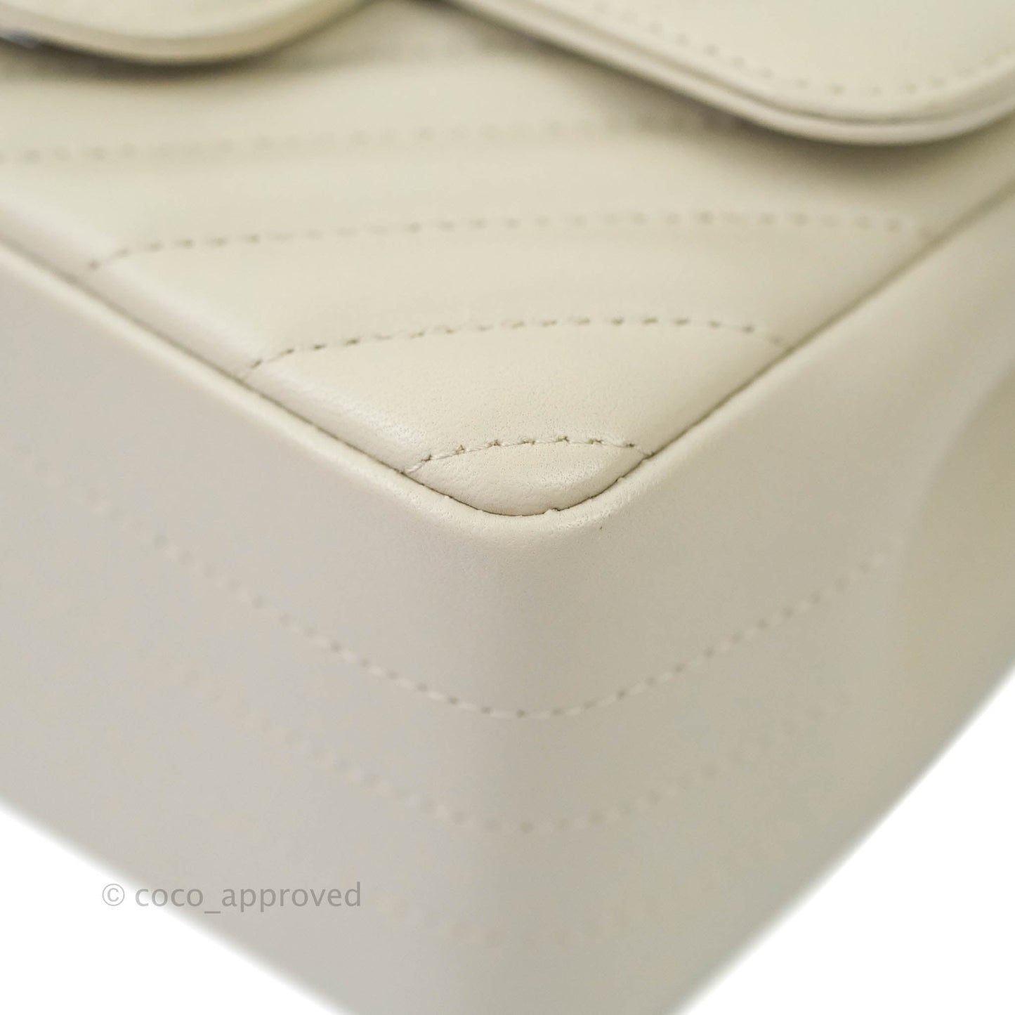 Chanel Mini Square Chevron Ivory Cream Lambskin Silver Hardware