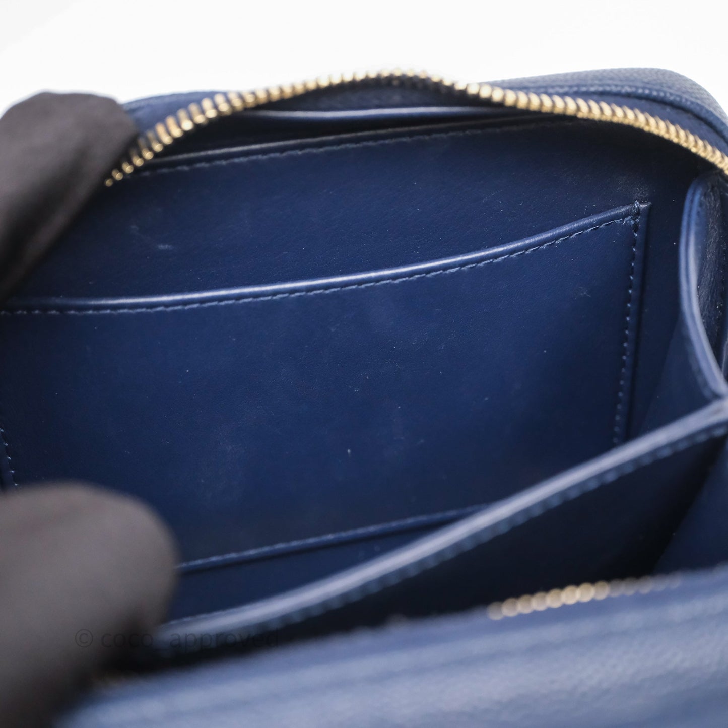 Chanel Quilted Small CC Filigree Vanity Case Navy Caviar Gold Hardware