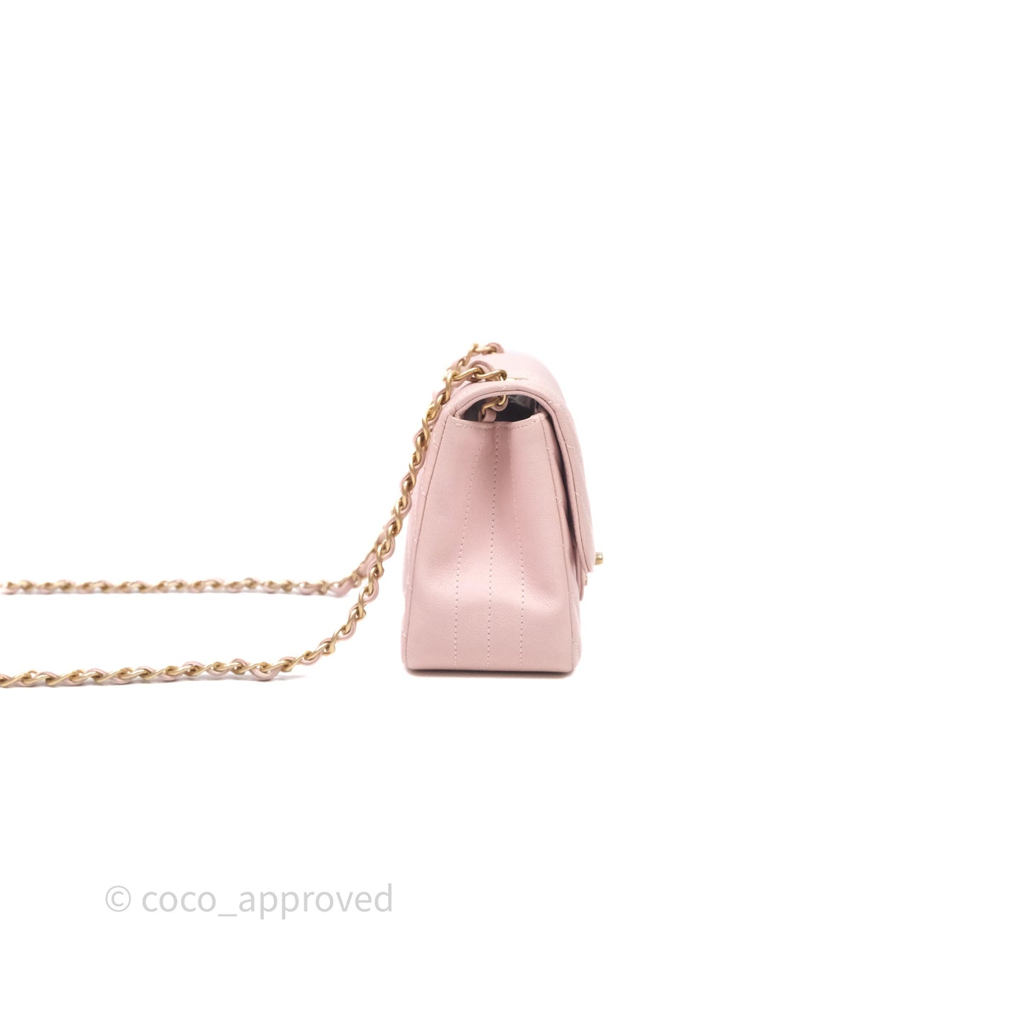 Chanel Mini Square Chevron Pink Calfskin Aged Gold Hardware