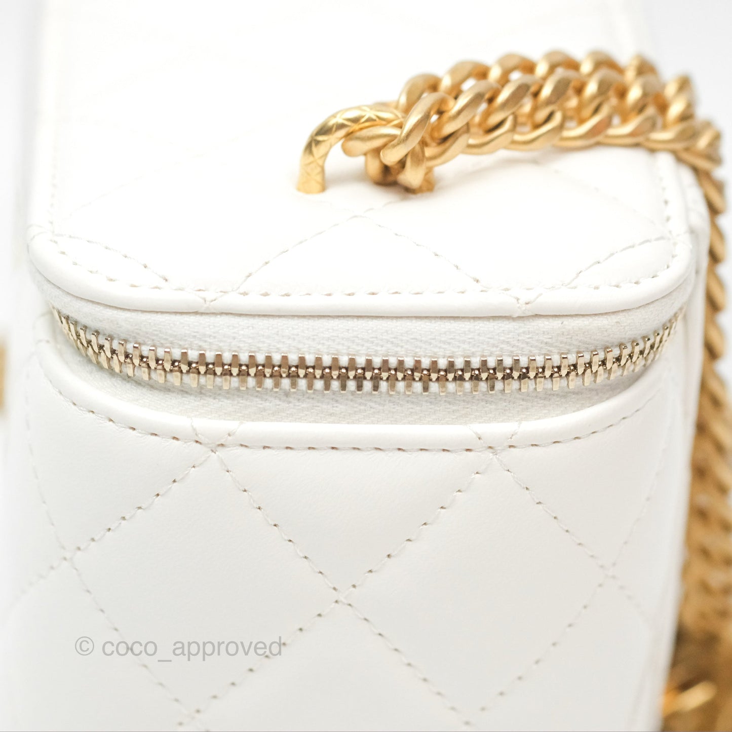 Chanel All Slide Vanity with Adjustable Chain White Lambskin Aged Gold Hardware
