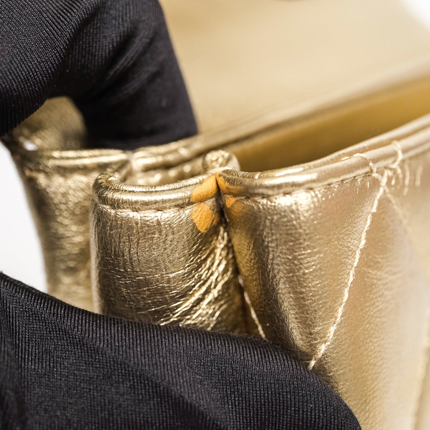 Chanel Mini Crystal Logo Handle Flap Bag Metallic Gold Lambskin 22S