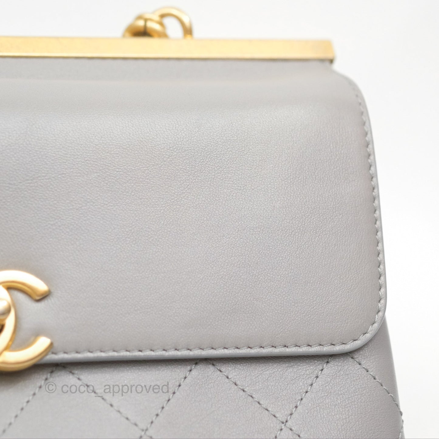 Chanel Small Quilted Coco Luxe Flap Bag Grey Calfskin Aged Gold Hardware