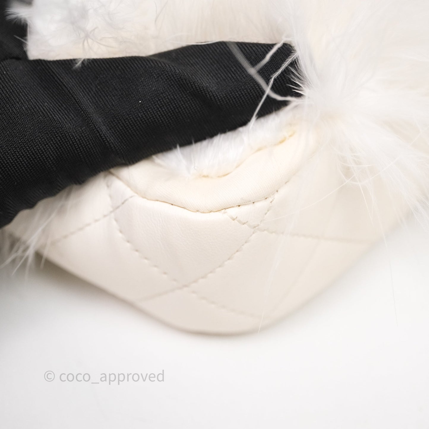 Chanel Quilted Fur Flap Bag White Gold Hardware