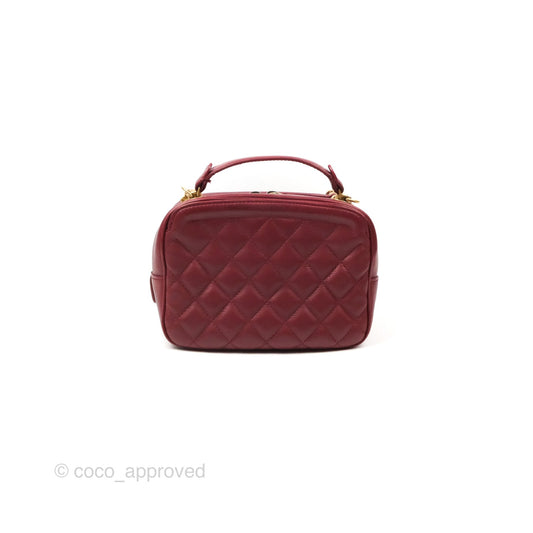 Chanel Quilted CC Small Vanity Case Dark Red Calfskin