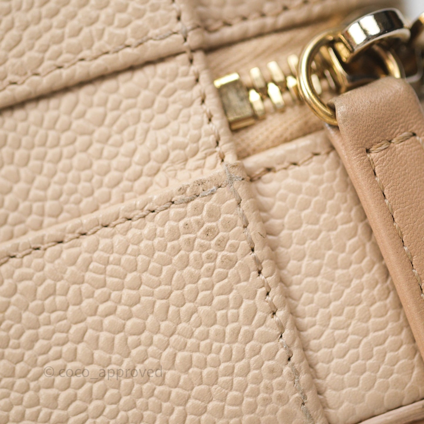 Chanel Quilted Small CC Filigree Vanity Case Beige Caviar Gold Hardware