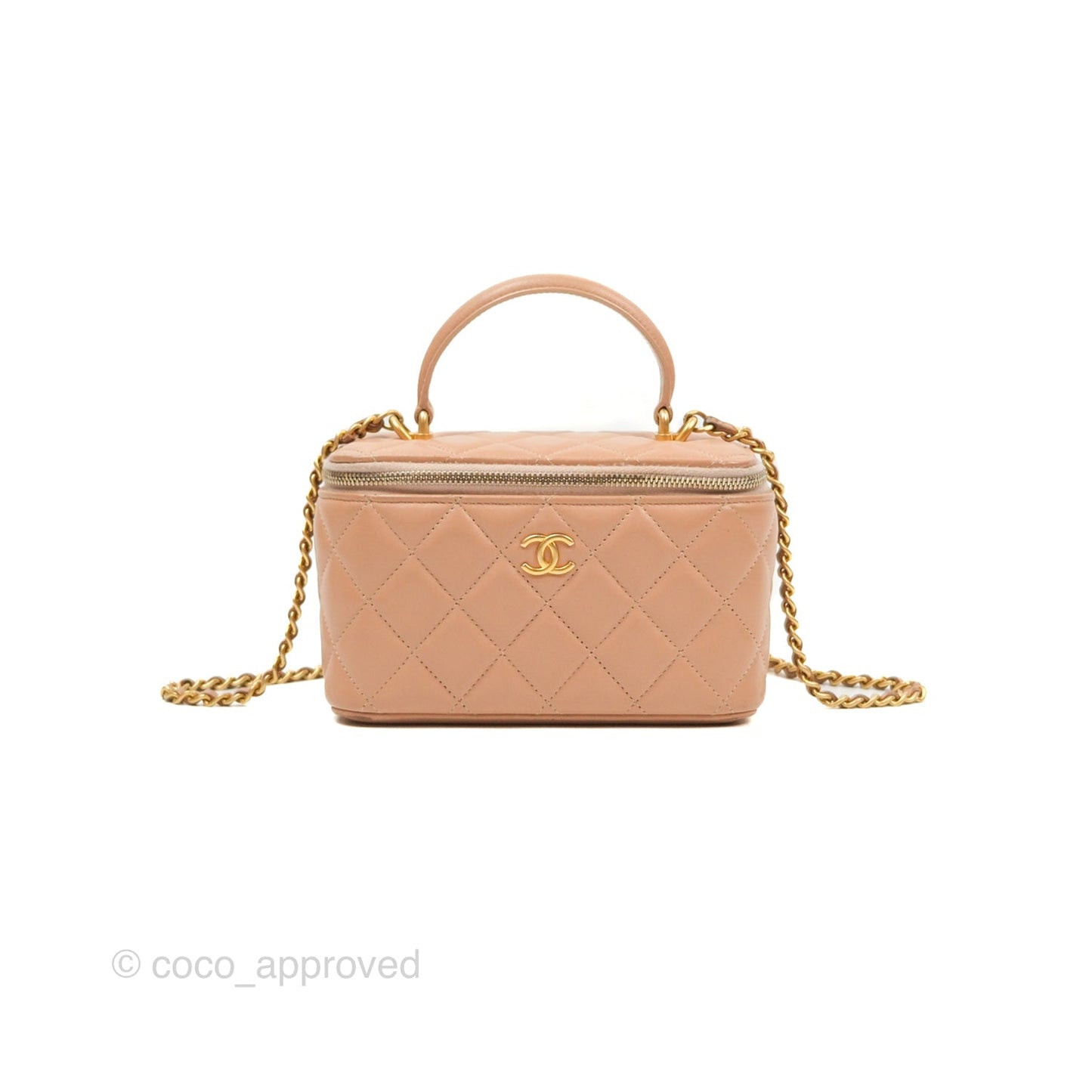 Chanel Vanity Rectangular Top Handle Beige Lambskin Aged Gold Hardware