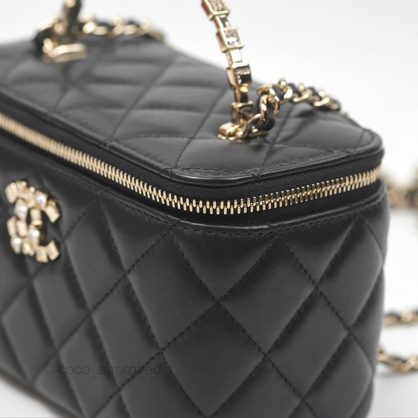Chanel Vanity Rectangular Top Handle Black Lambskin Gold Hardware