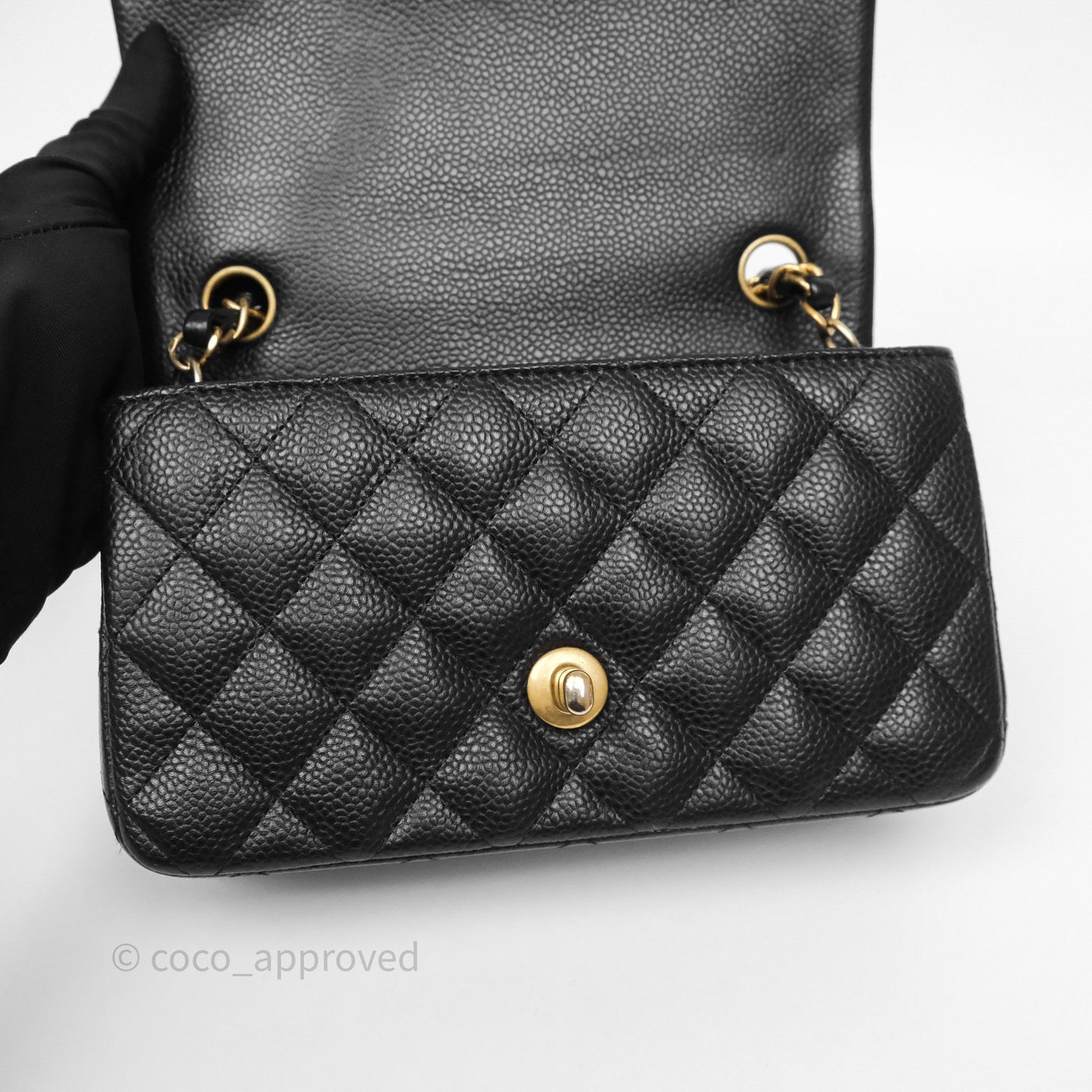 Chanel Mini Rectangular Quilted Black Caviar Aged Gold Hardware