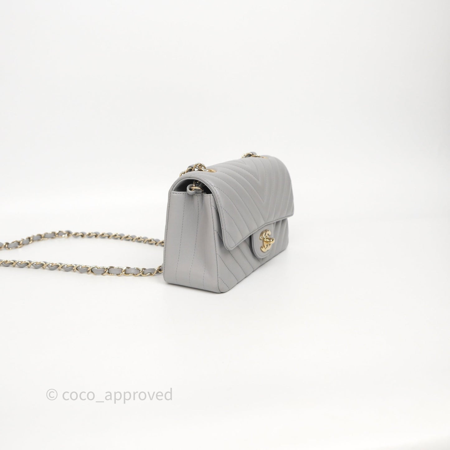 Chanel Mini Rectangular Chevron Grey Lambskin Light Gold Hardware