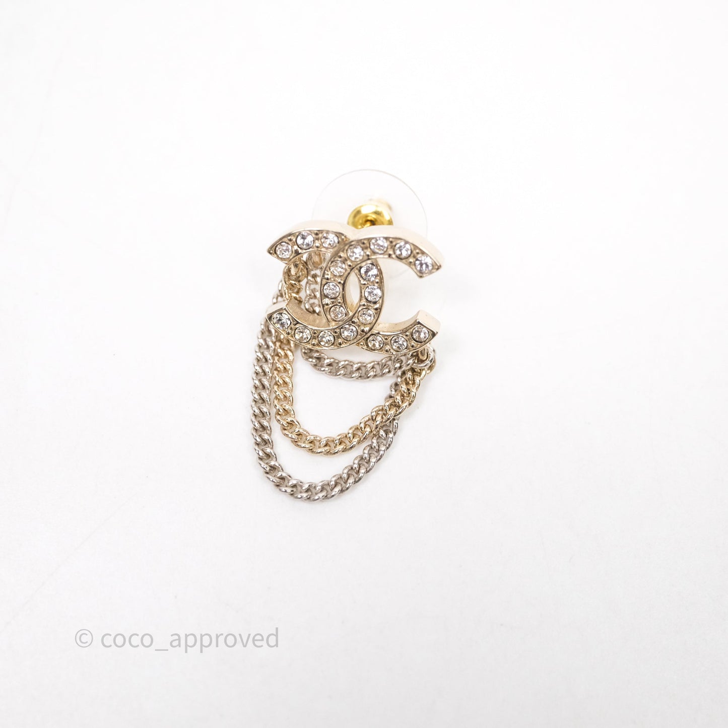 Chanel Crystal CC Chain Pendant Earrings 21B