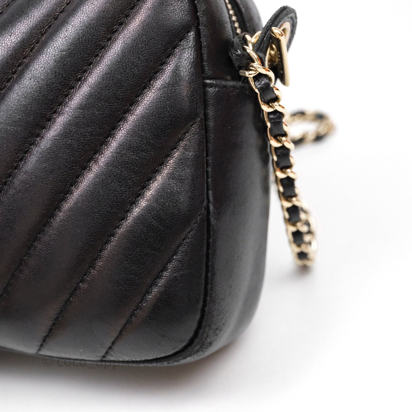 Chanel Chevron Camera Bag Black Lambskin Gold Hardware