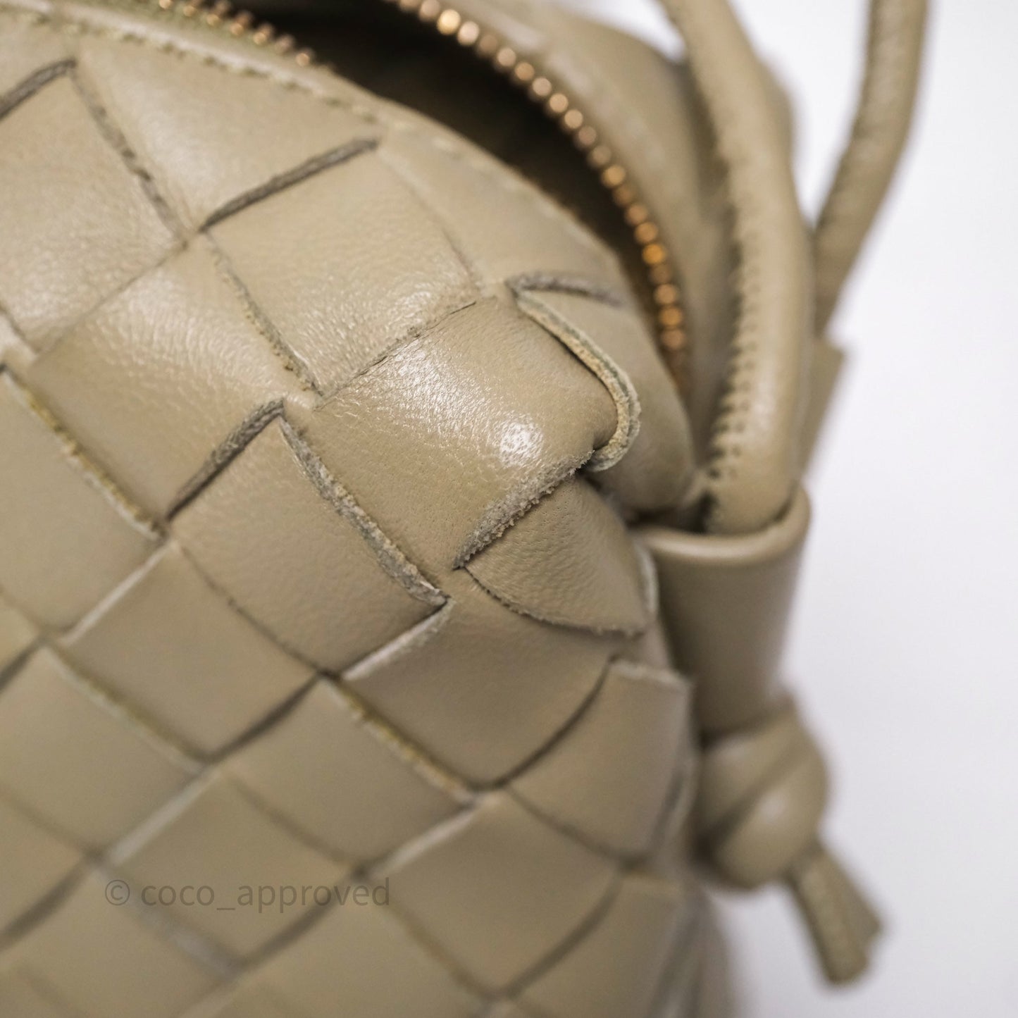 Bottega Veneta Mini Loop Camera Bag Intrecciato Lambskin Travertine
