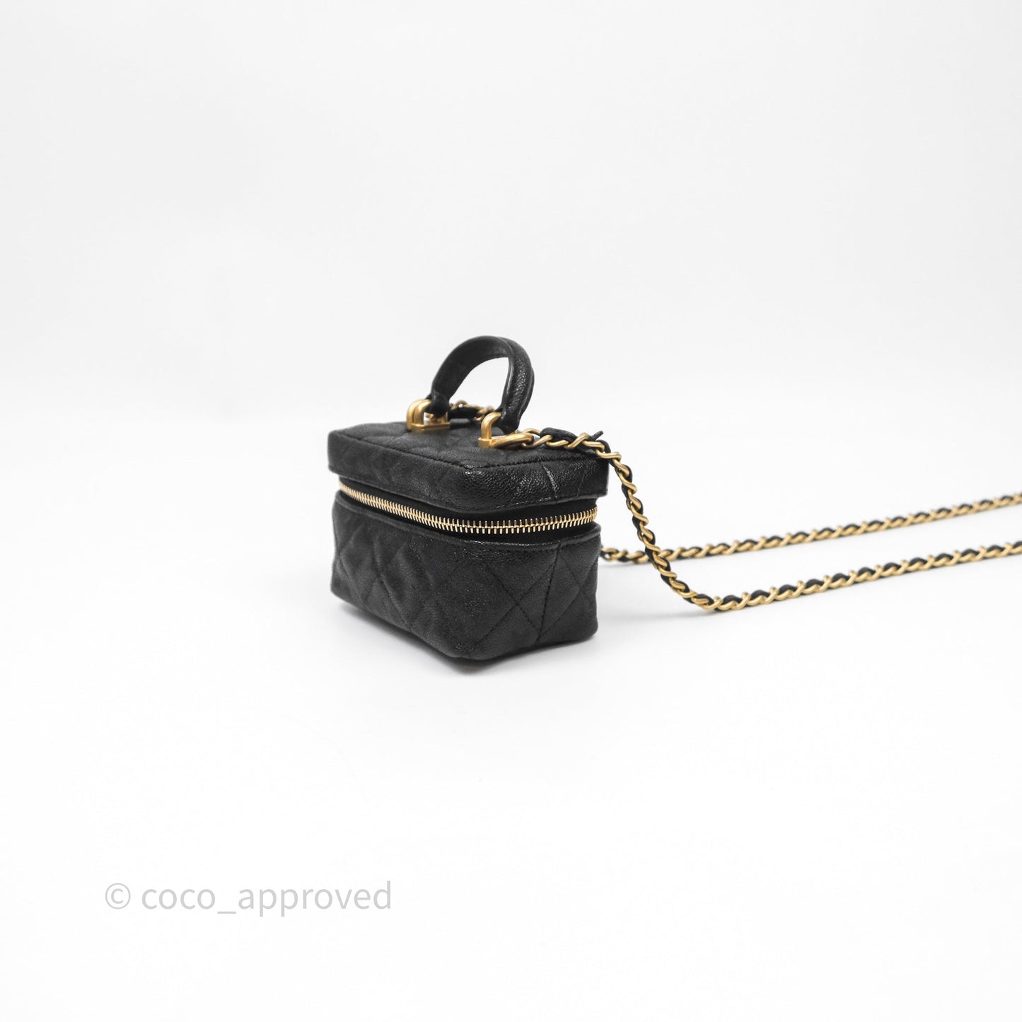 Chanel Quilted Mini Top Handle Vanity With Chain Black Caviar Aged Gold Hardware