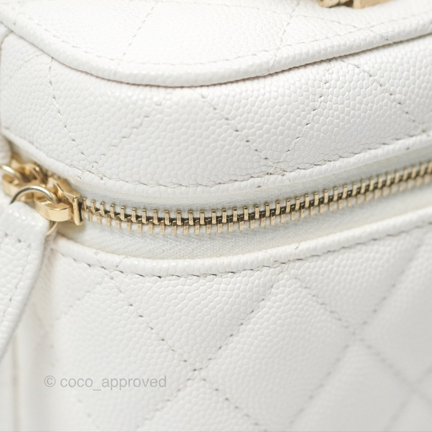 Chanel Quilted Top Handle Vanity Case White Caviar Gold Hardware
