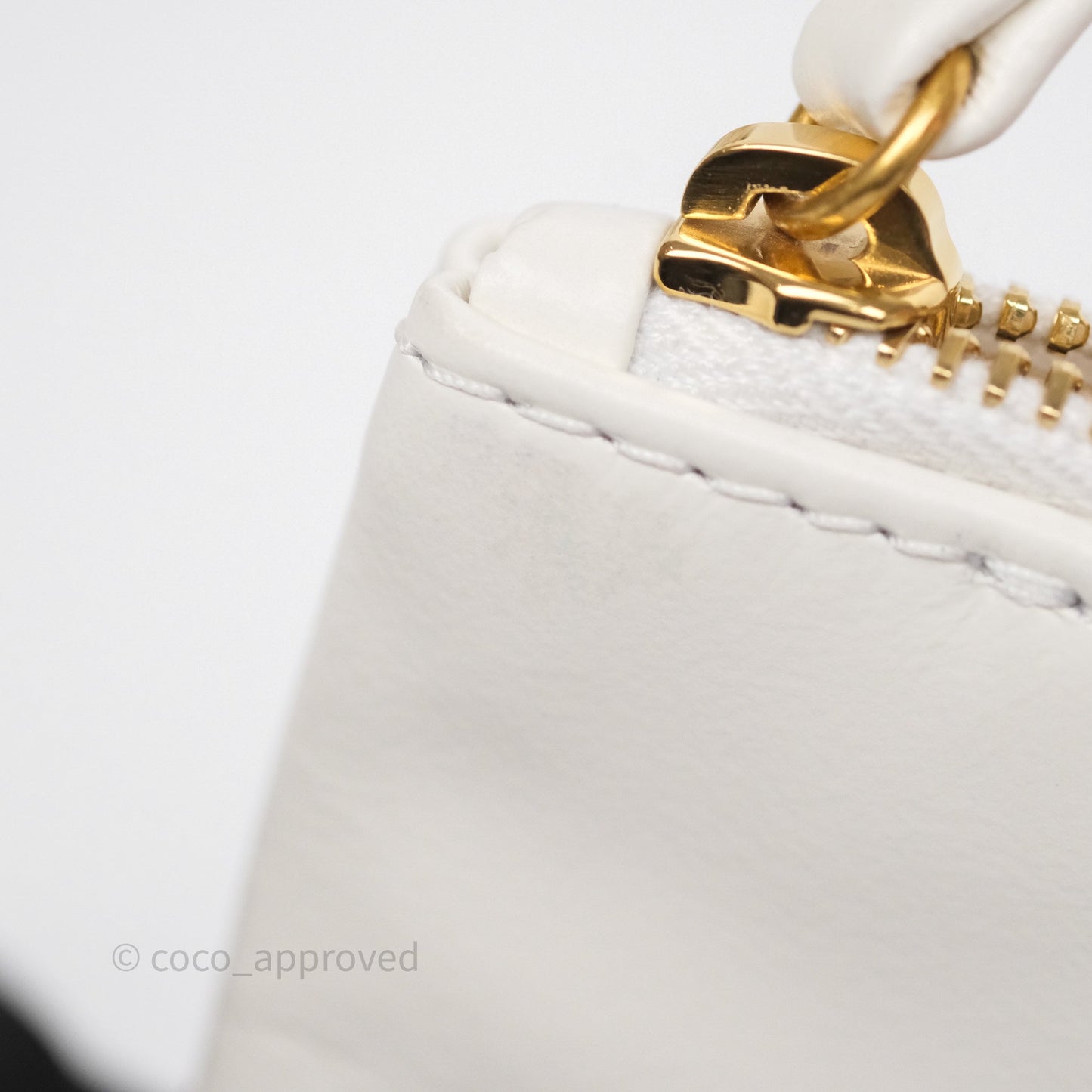 Chanel 22 Small White Aged Calfskin Black Logo Aged Gold Hardware