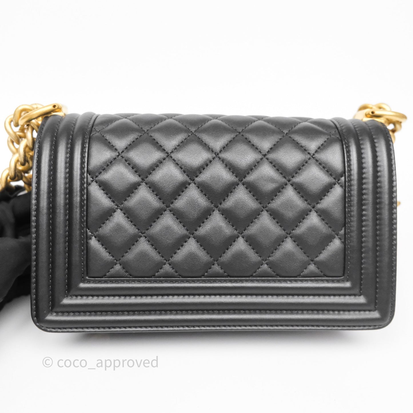 Chanel Small Boy Quilted Black Calfskin Aged Gold Hardware