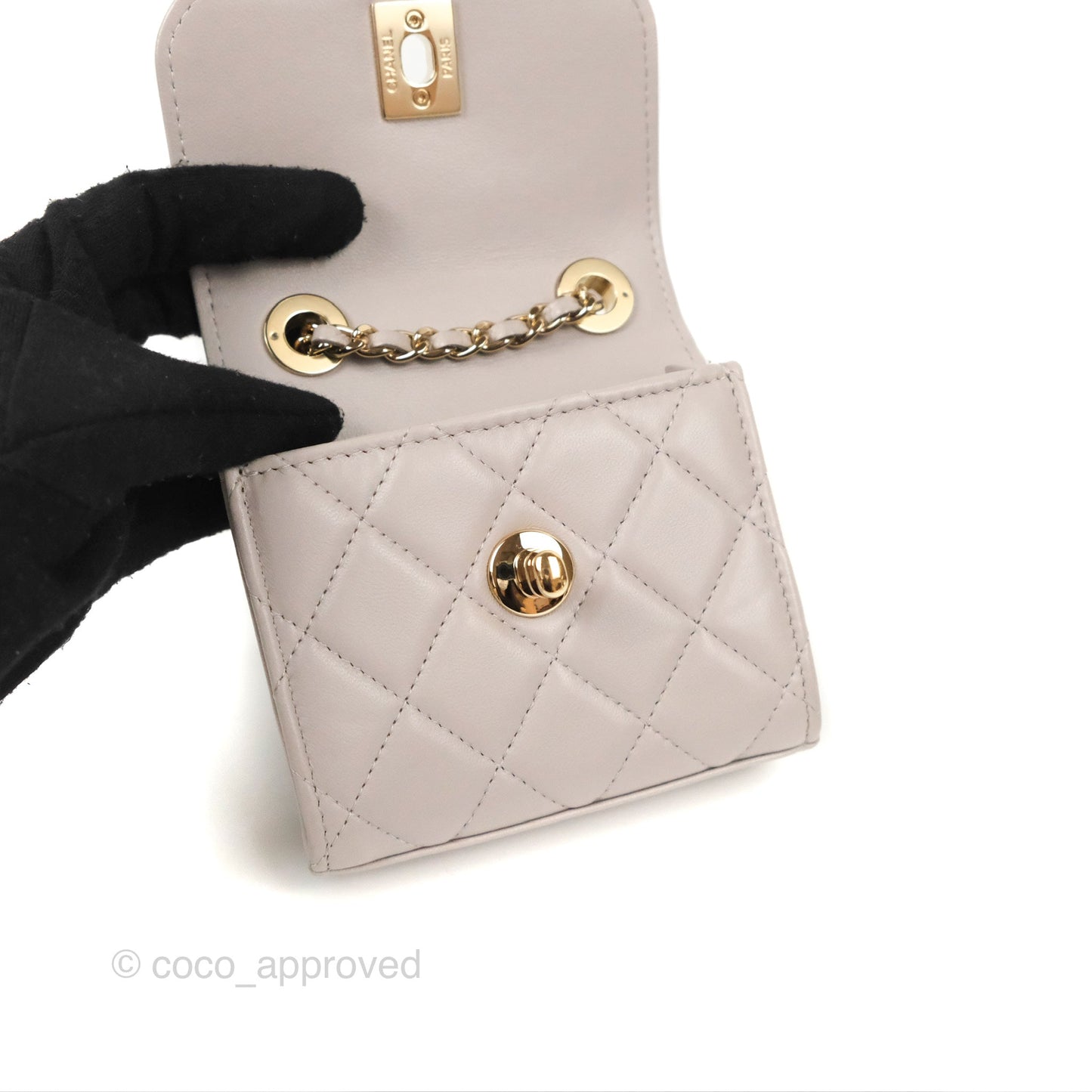 Chanel Mini Quilted Trendy CC Clutch With Chain Light Grey Lambskin Gold Hardware
