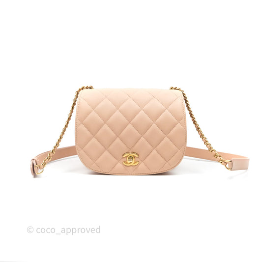 Chanel Messenger Bag Beige Pink Calfskin Aged Gold Hardware