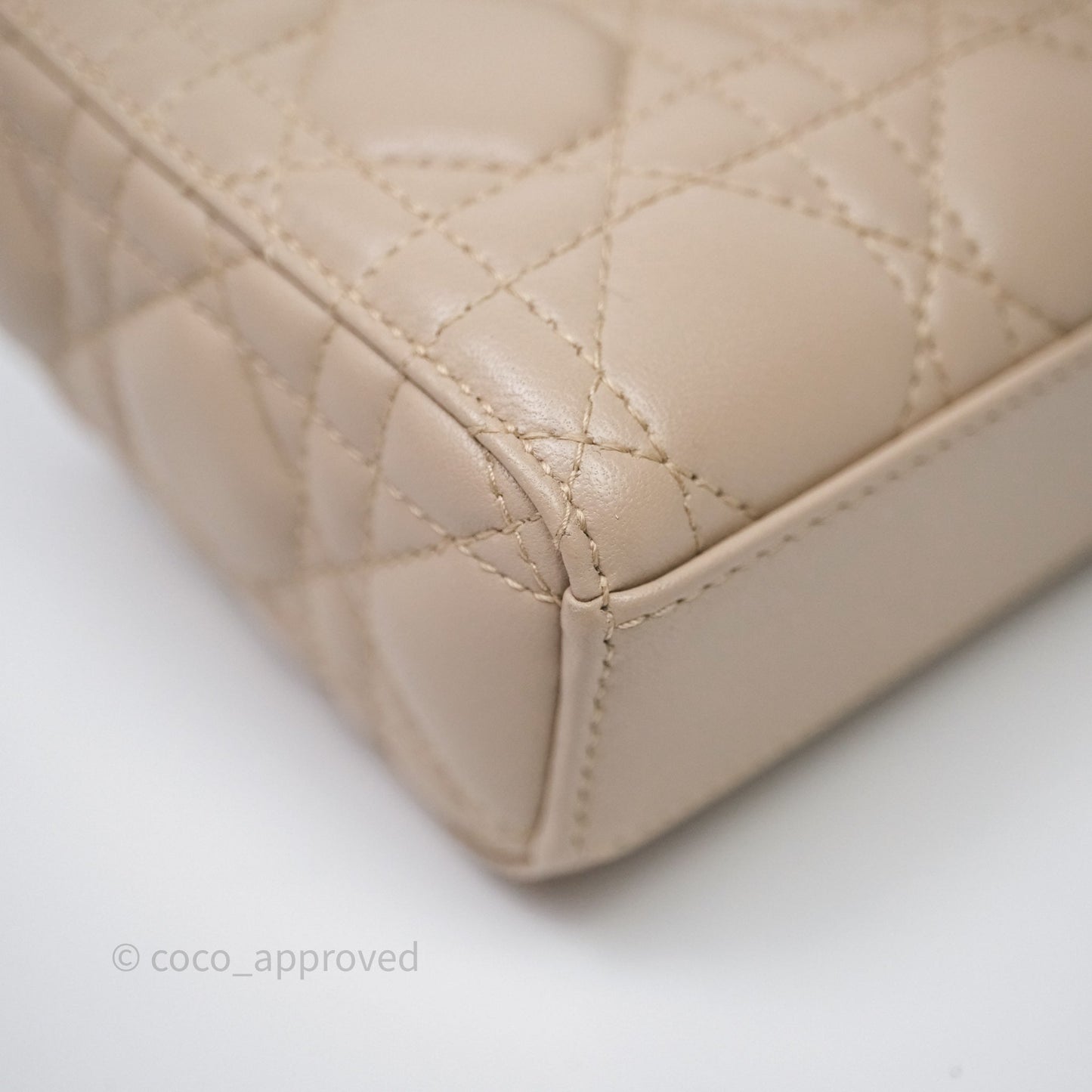Christian Dior Small Lady D-Joy Powder Beige Cannage Lambskin Gold Hardware