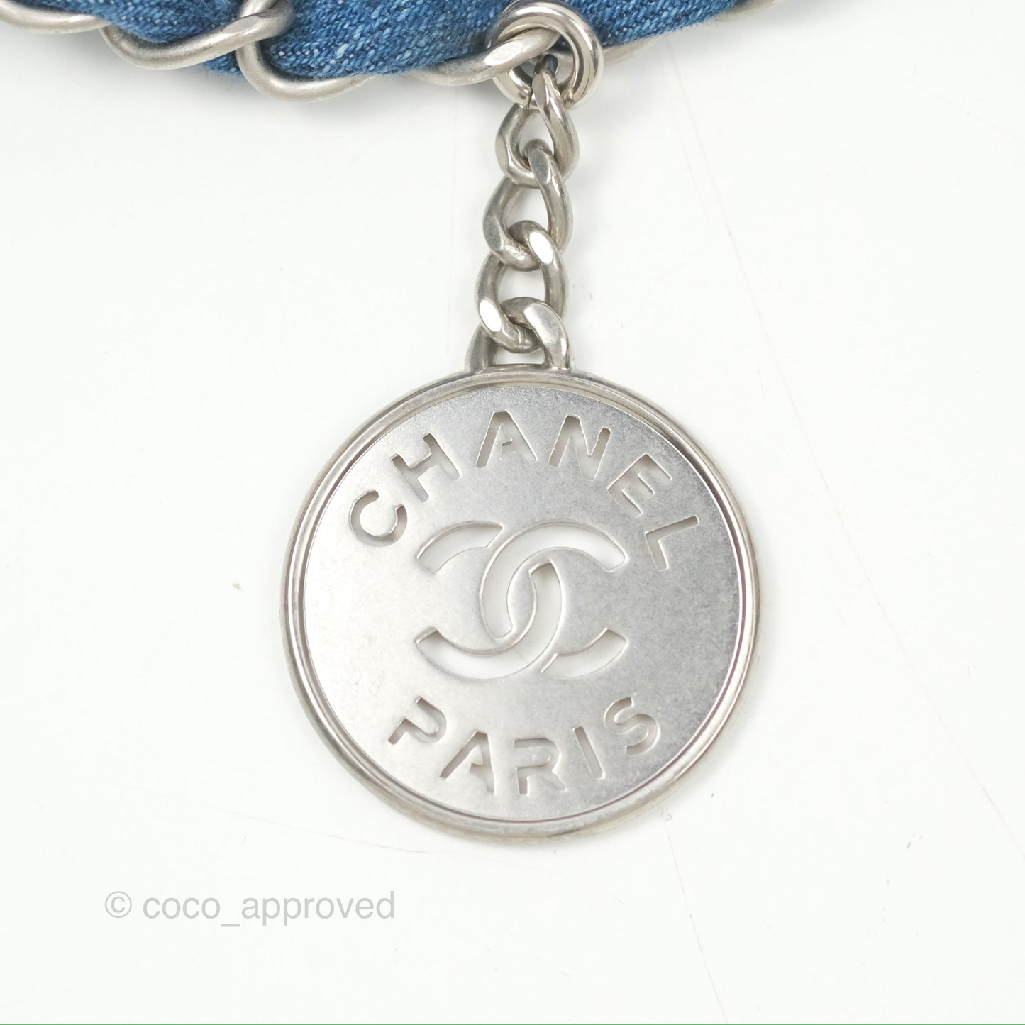 Chanel 22 Medium Denim Sequins Aged Silver Hardware