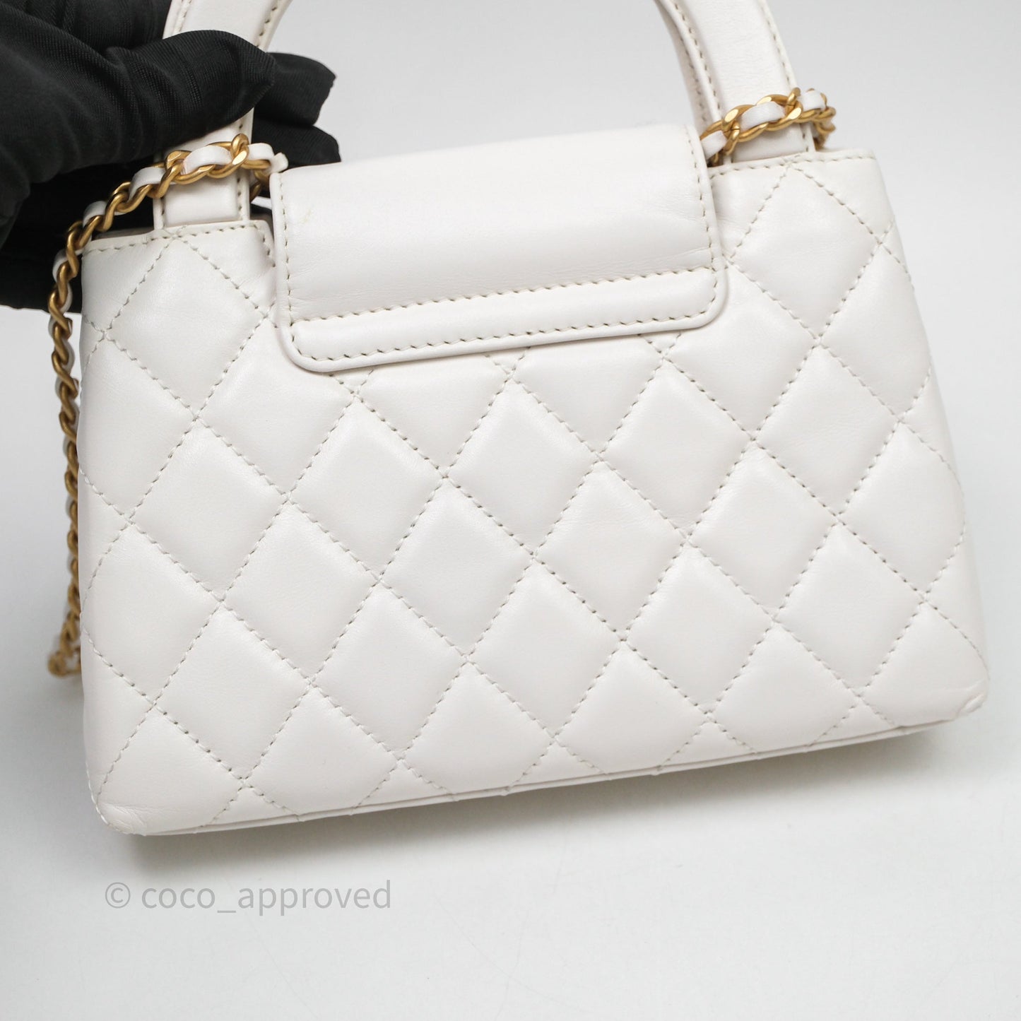 Chanel Kelly Bag Quilted White Lambskin Aged Gold Hardware