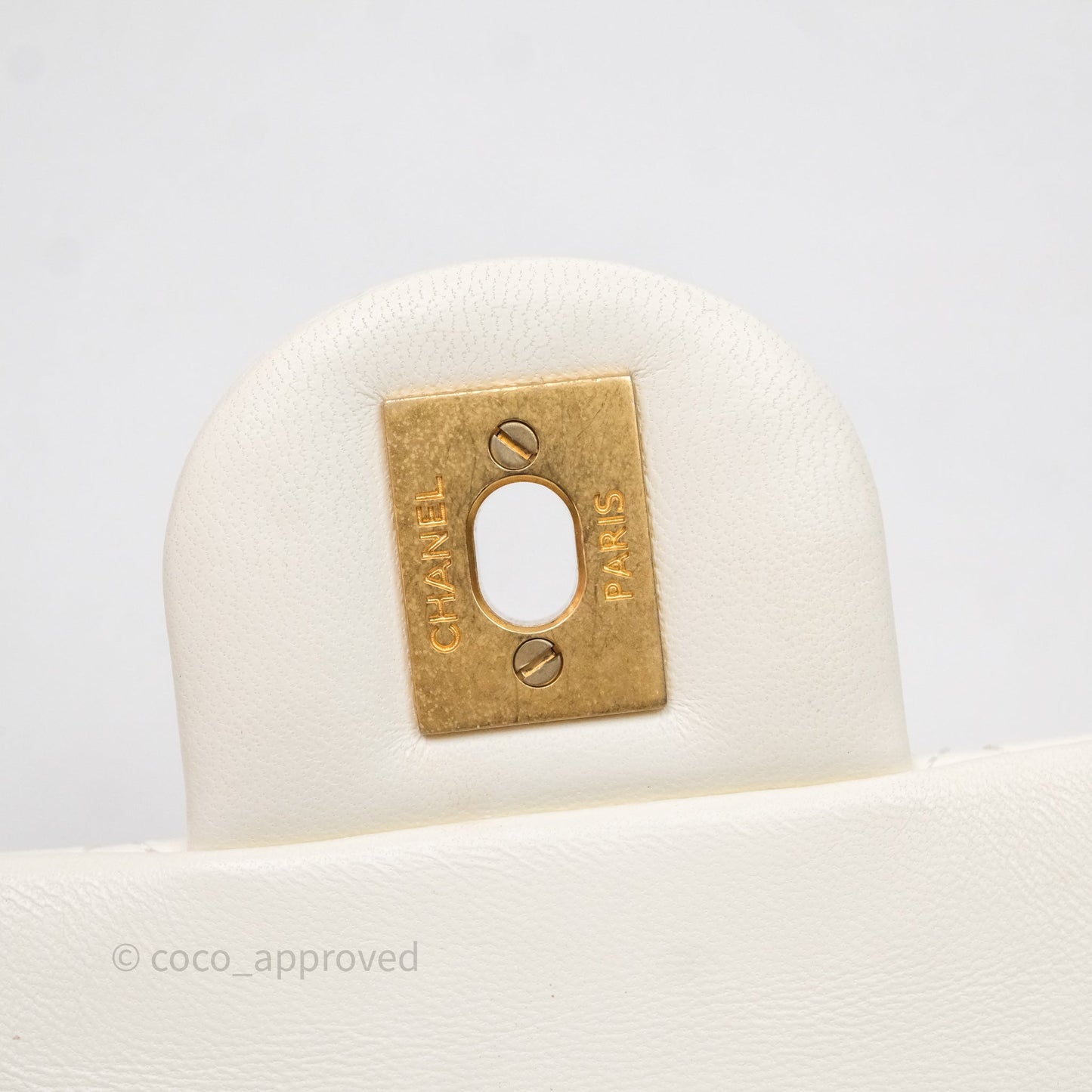 Chanel Mini Rectangular Pearl Crush White Lambskin Aged Gold Hardware