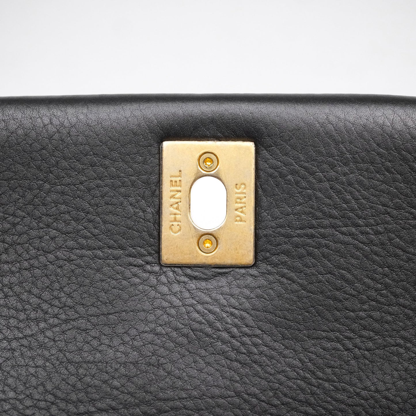 Chanel Quilted Handle Flap Bag Black Calfskin Aged Gold Hardware