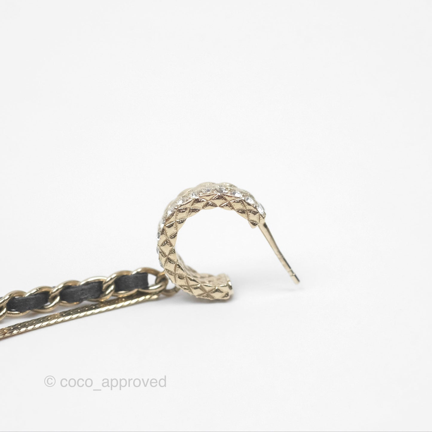 Chanel Crystal CC Braided Leather Chain Long Drop Earrings Gold Tone 22S