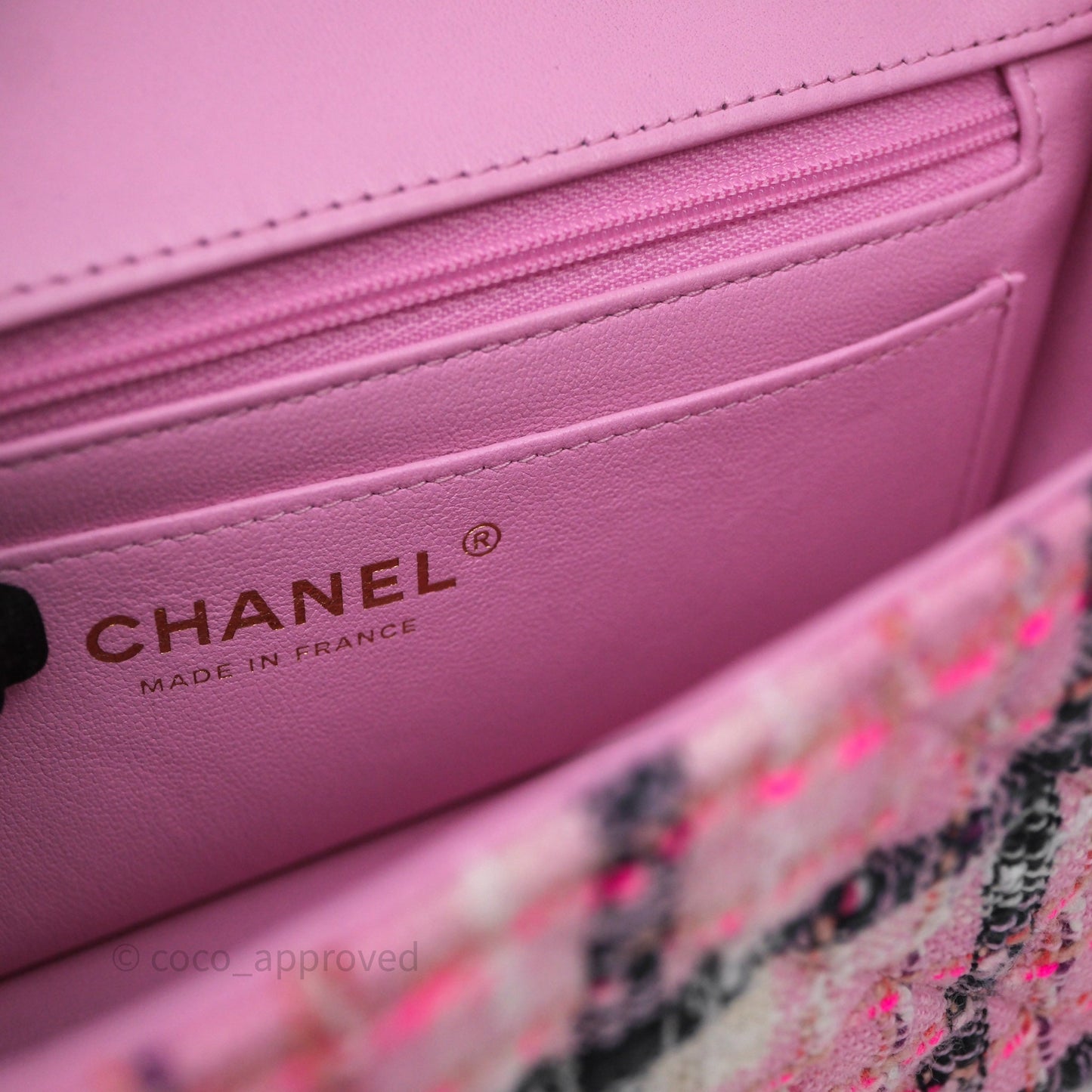 Chanel Quilted Mini Rectangular Flap Pink Tweed Gold Hardware