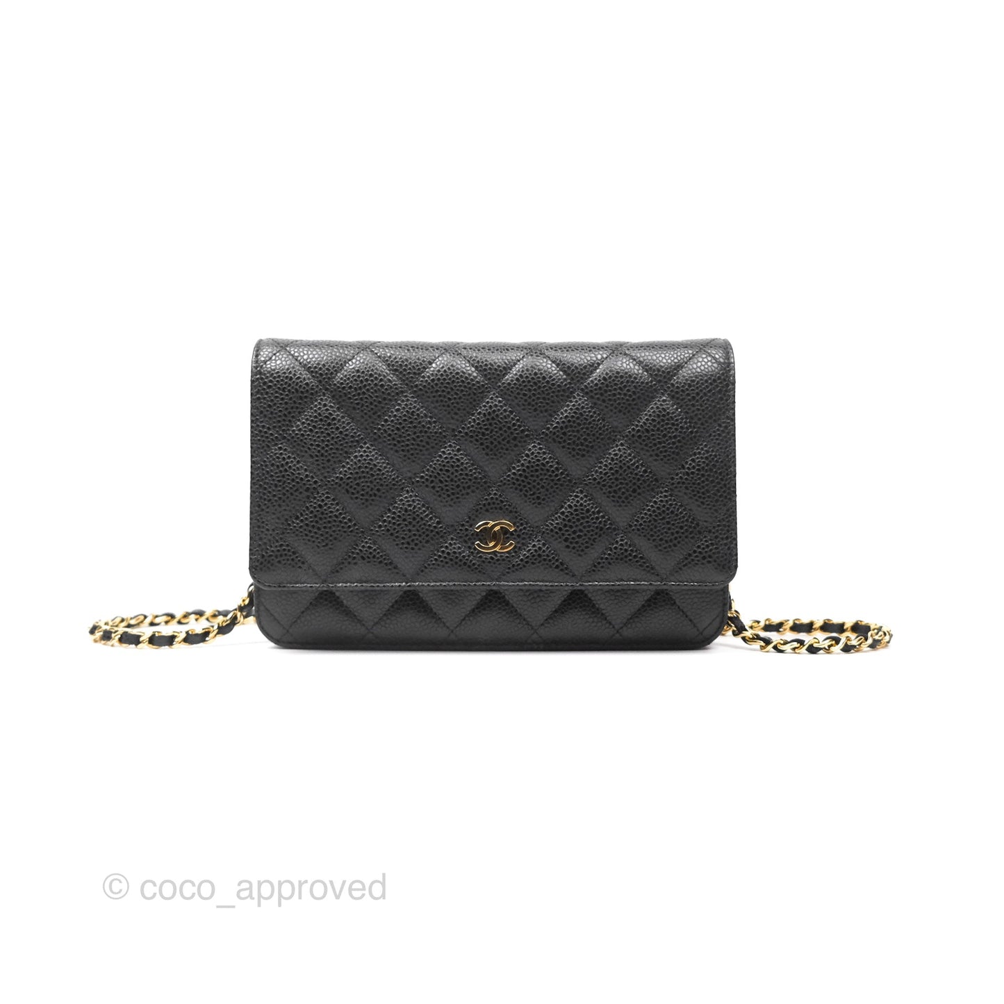 Chanel Classic Wallet On Chain WOC Quilted Black Caviar Gold Hardware
