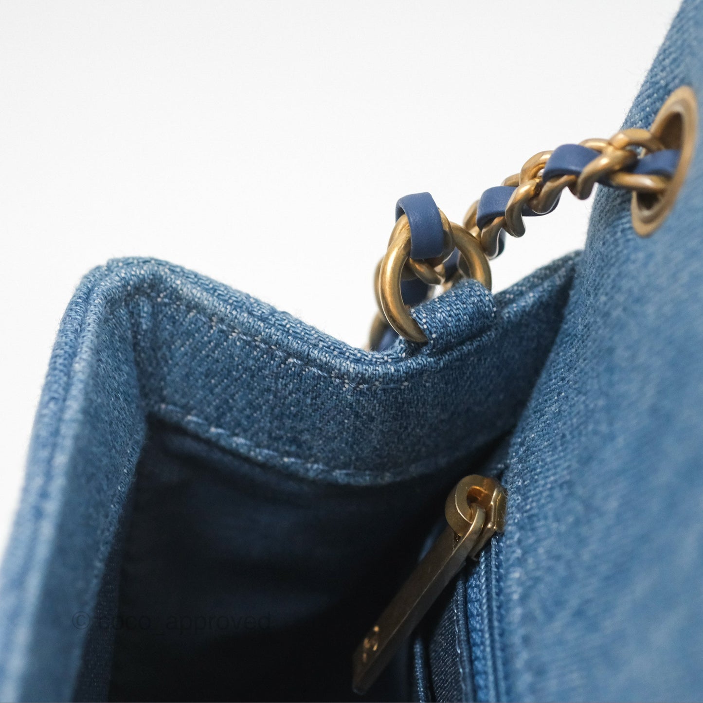 Chanel Mini Square Pearl Crush Quilted Denim Aged Gold Hardware