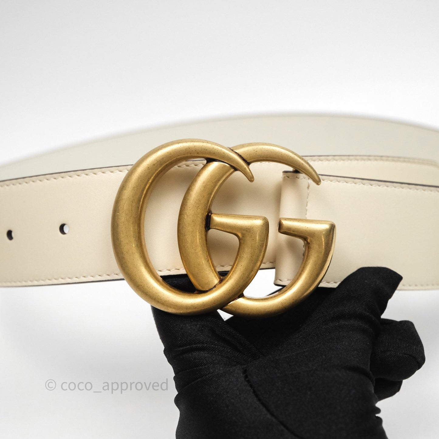 Gucci Double GG 20mm Belt 75 30 White Calfskin