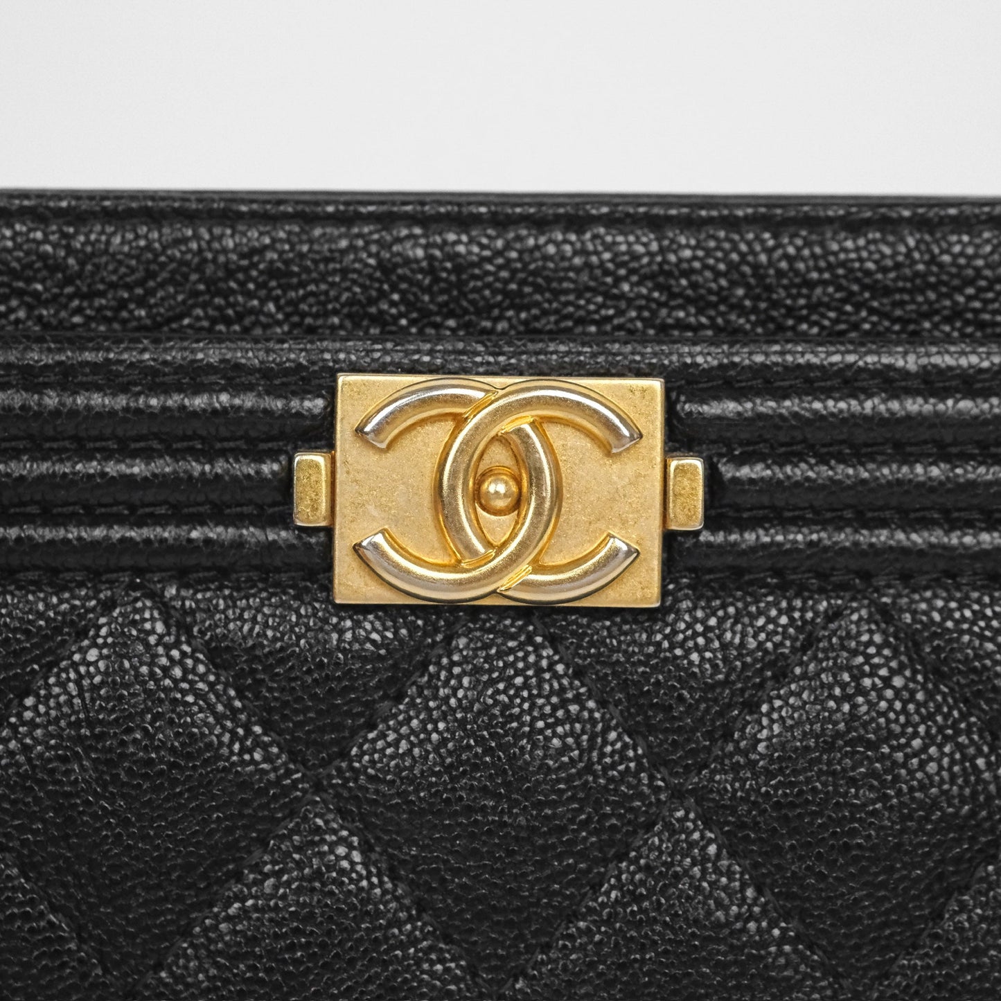 Chanel Boy Card Holder Quilted Black Caviar Aged Gold Hardware