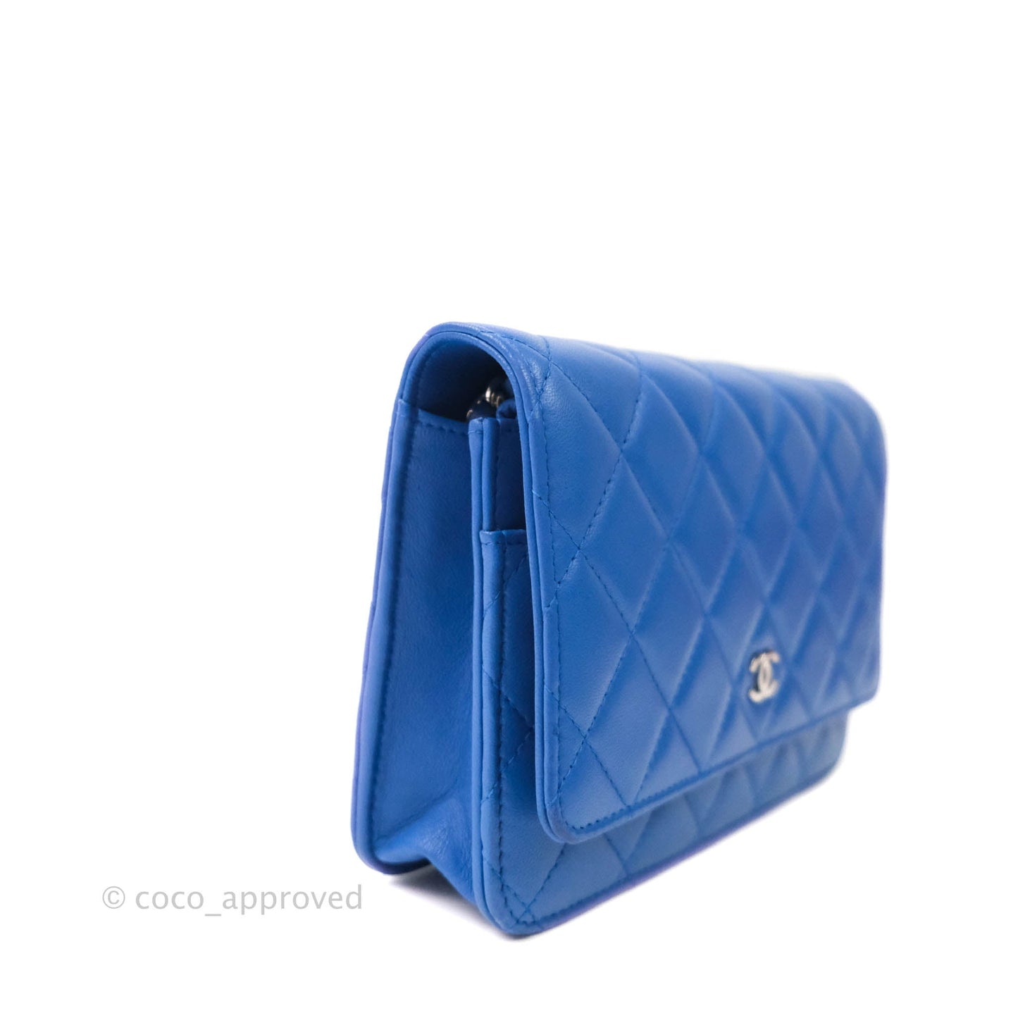 Chanel Quilted Wallet on Chain WOC Blue Lambskin Silver Hardware