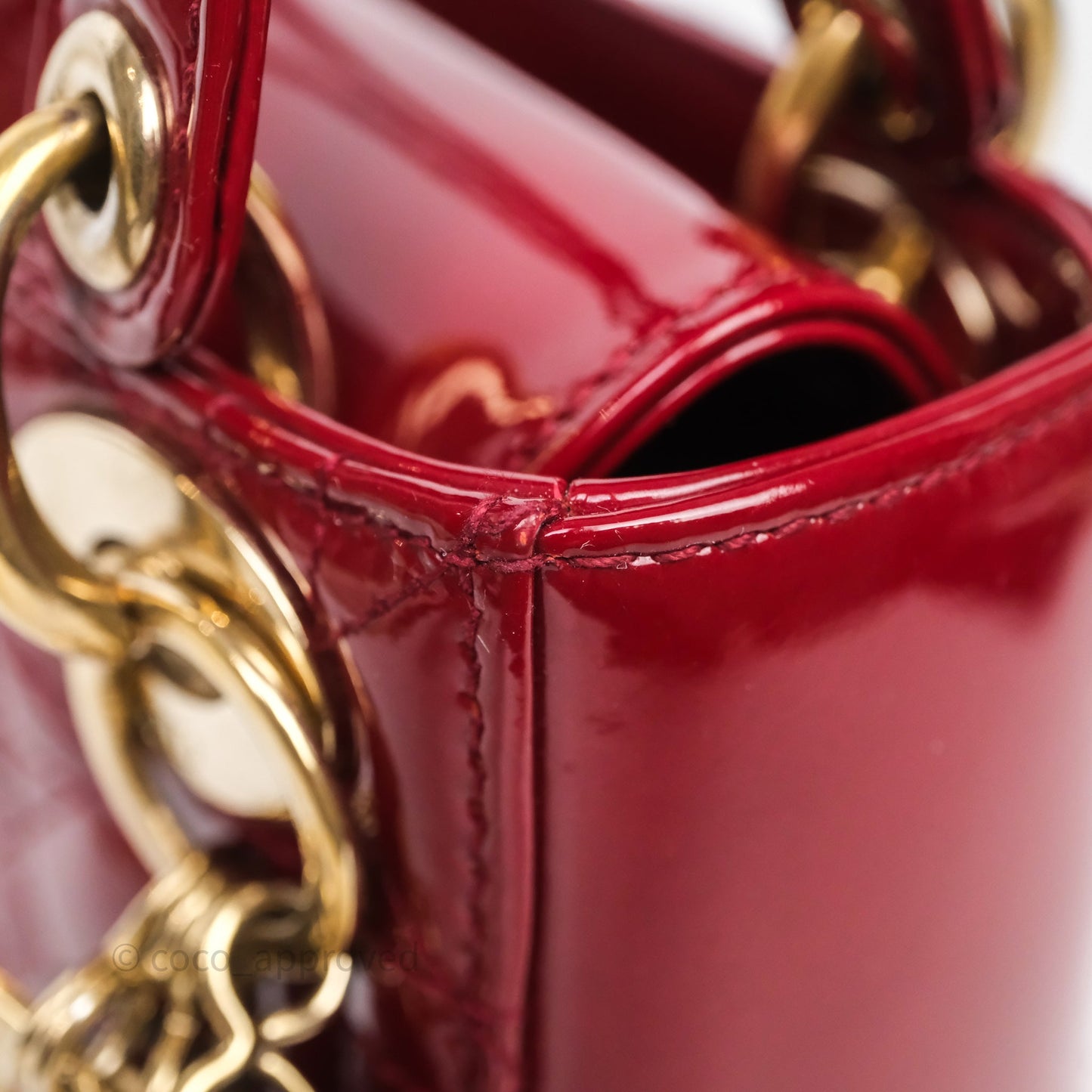 Christian Dior Mini Lady Dior Bag Red Patent Gold Hardware